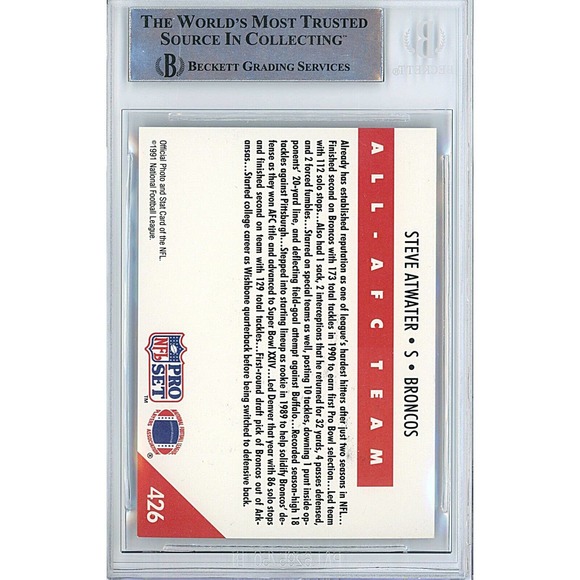 Steve Atwater Denver Broncos Autographed 1991 Pro Set Football Card Beckett Slab - Picture 3 of 5